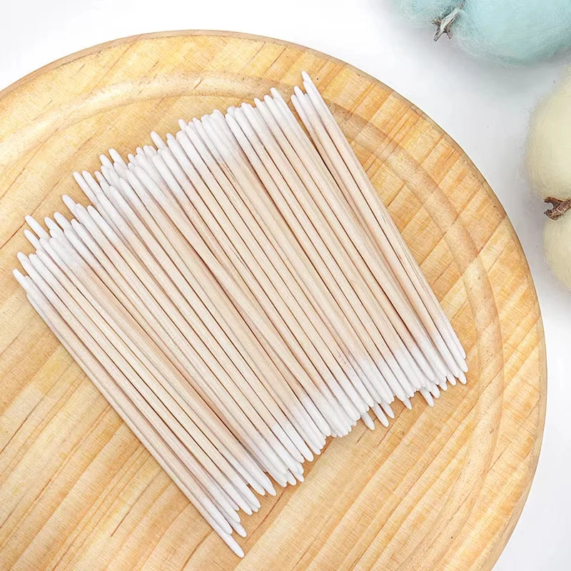 100-Pack Double-Ended Wooden Cotton Swabs – Nail & Lash Disposable Cotton Swabs QXL
