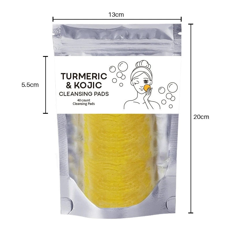 Turmeric Kojic Acid Cleansing Pads | Oil Control & Brightening Exfoliating Cleansing Pads QXL 40pcs a bag