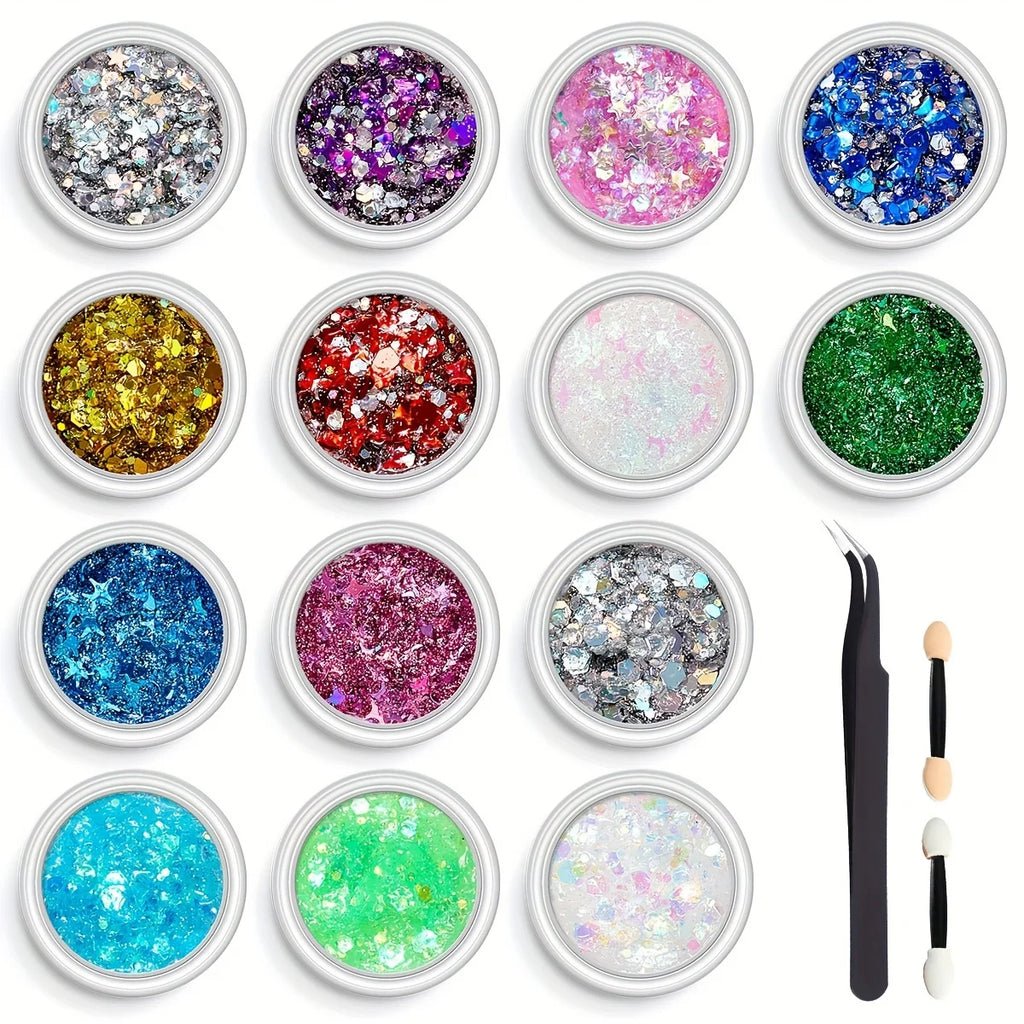 Glitter Hair Gel Set – 6 Colors, Gem Stickers & Rhinestones Glitter Hair & Body Set QXL