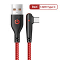 90° Elbow 120W USB-C Fast Charging Cable | 6A Braided Cord USB-C Charging Cable QXL Red For Type C 1m