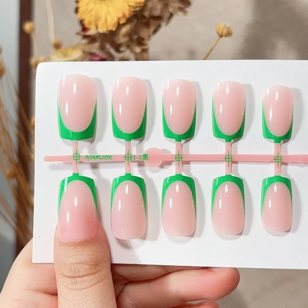 120-Pack Square Press On Nails | Nude Pink French Tip Glossy Press On Nails QXL