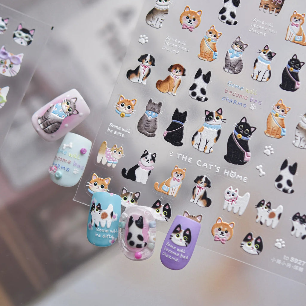 5D Cat & Dog Nail Stickers | Kitten Paw Print Decals Nail Art Stickers QXL