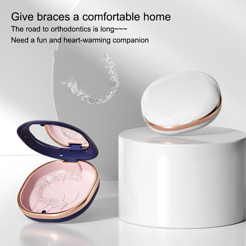 Magnetic Dental Retainer Case with Mirror | Travel Aligner Box Dental Retainer Case QXL