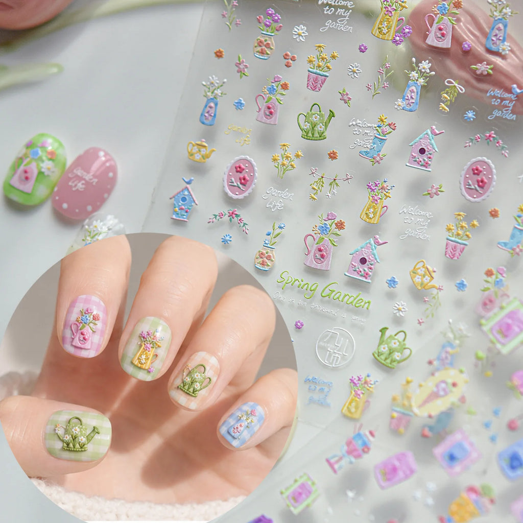 5D Spring Garden Nail Stickers | Floral Self-Adhesive Decals Nail Art Stickers QXL