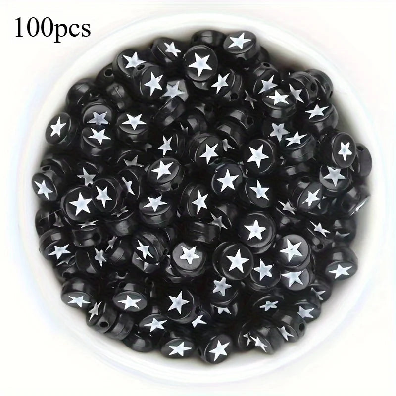 Black Flat Round Acrylic Star Beads – DIY Jewelry & Bracelets Acrylic Craft Beads QXL 100pcs