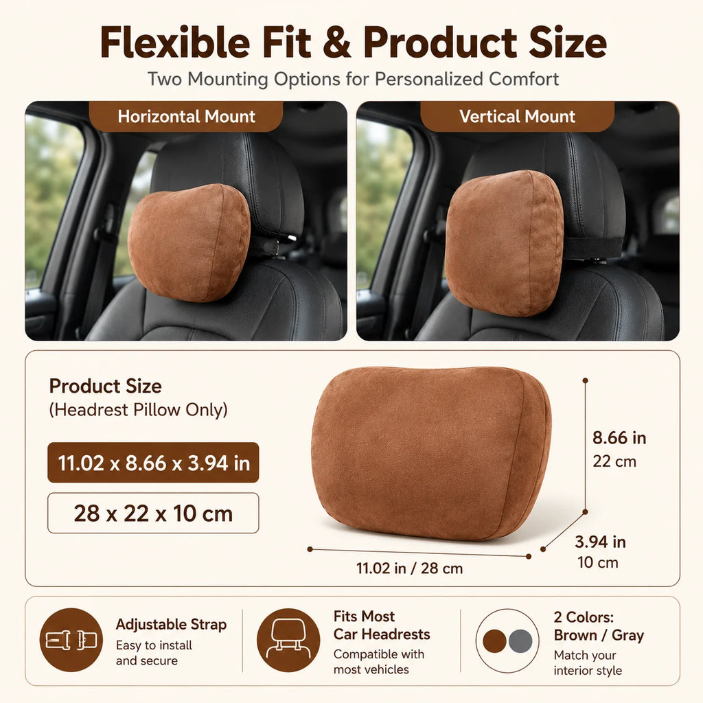 Car Headrest Neck Pillow & Lumbar Support Cushion | Soft Suede Car Seat Cushion QXL