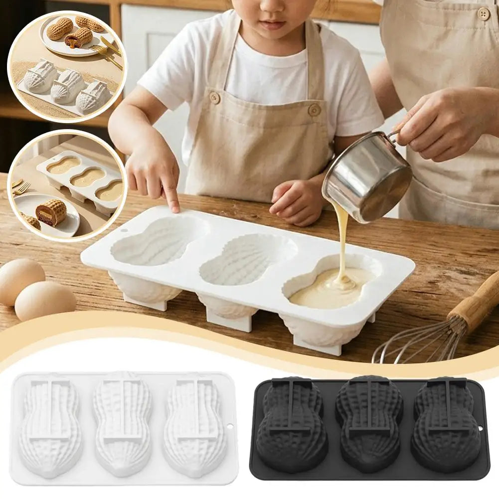 Peanut Shape Silicone Mold | 3-Cavity Mousse Cake & Dessert Silicone Baking Mold QXL