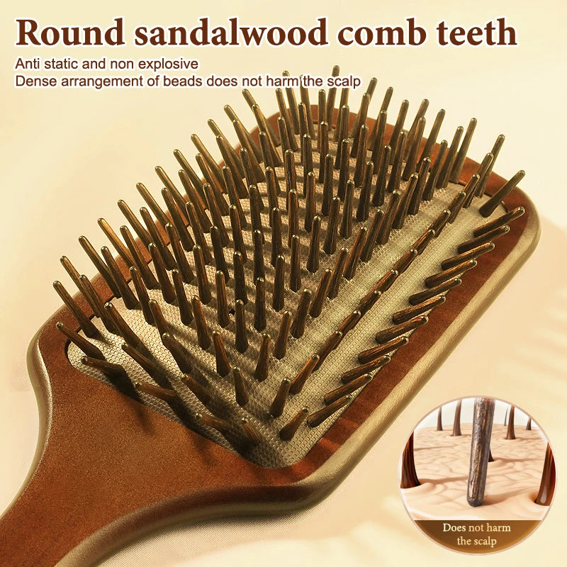 Sandalwood Air Cushion Comb | Hand-Carved Scalp Massage Brush Scalp Massage Comb QXL