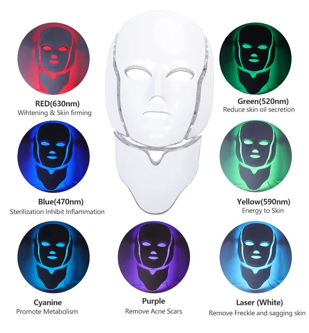 7-Color LED Light Therapy Face & Neck Mask | Skin Rejuvenation LED Therapy Face Mask QXL