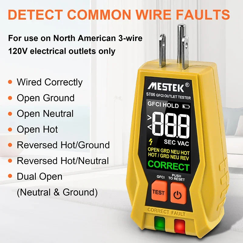 GFCI Outlet Tester LCD Display | 3-Wire 120V Socket Checker Outlet Socket Tester QXL