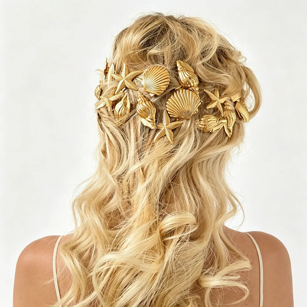 3-Pack Boho Seashell Starfish Hair Clips | Beach Barrettes Set Hair Clip Set QXL