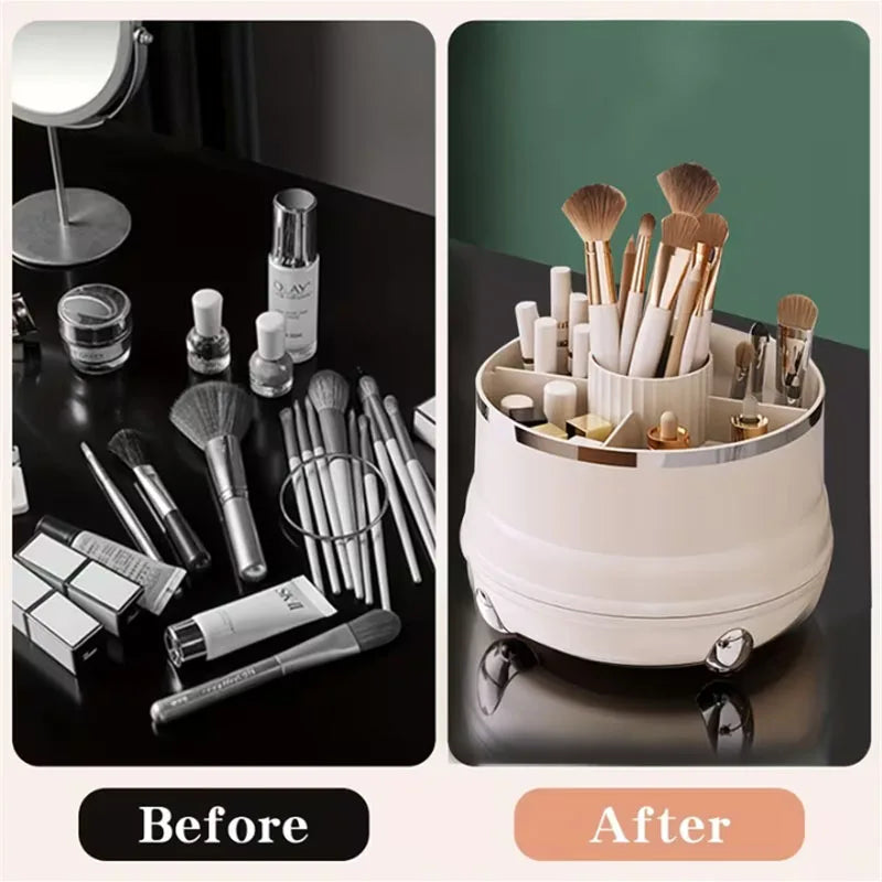 360° Rotating Makeup Brush Holder with Dustproof Cover Makeup Brush Organizer QXL