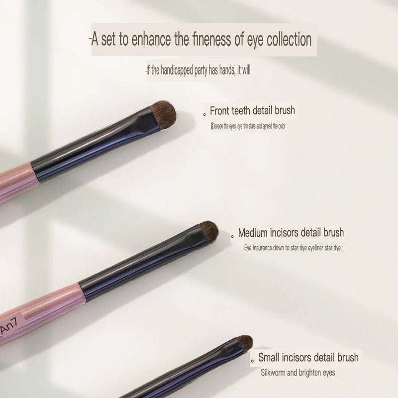 3-Pc Horsehair Eye Brush Set | Flat Detail Eyeliner Brushes Eye Makeup Brush Set QXL