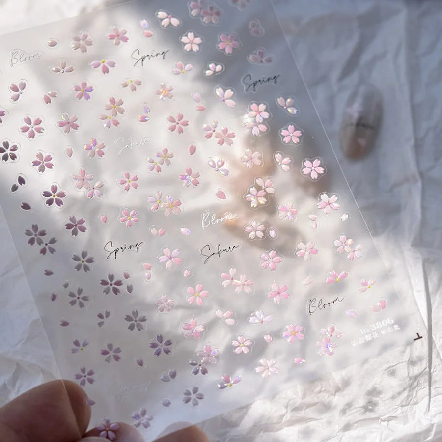 5D Bronzing Sakura Nail Stickers | Kawaii Pink Flower Decals Nail Art Stickers QXL