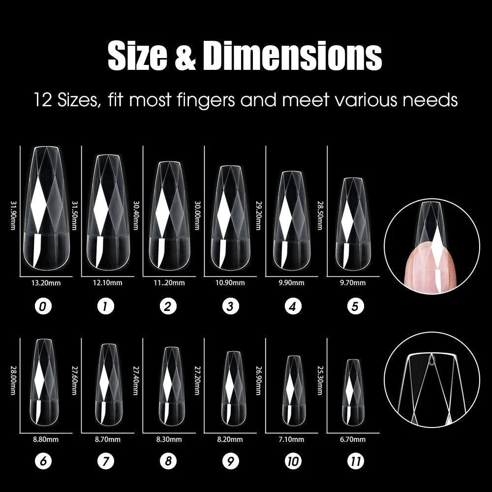 120-Pc Transparent Almond Press On Nails | Full Cover Ballet Tips Press On Nail Tips QXL