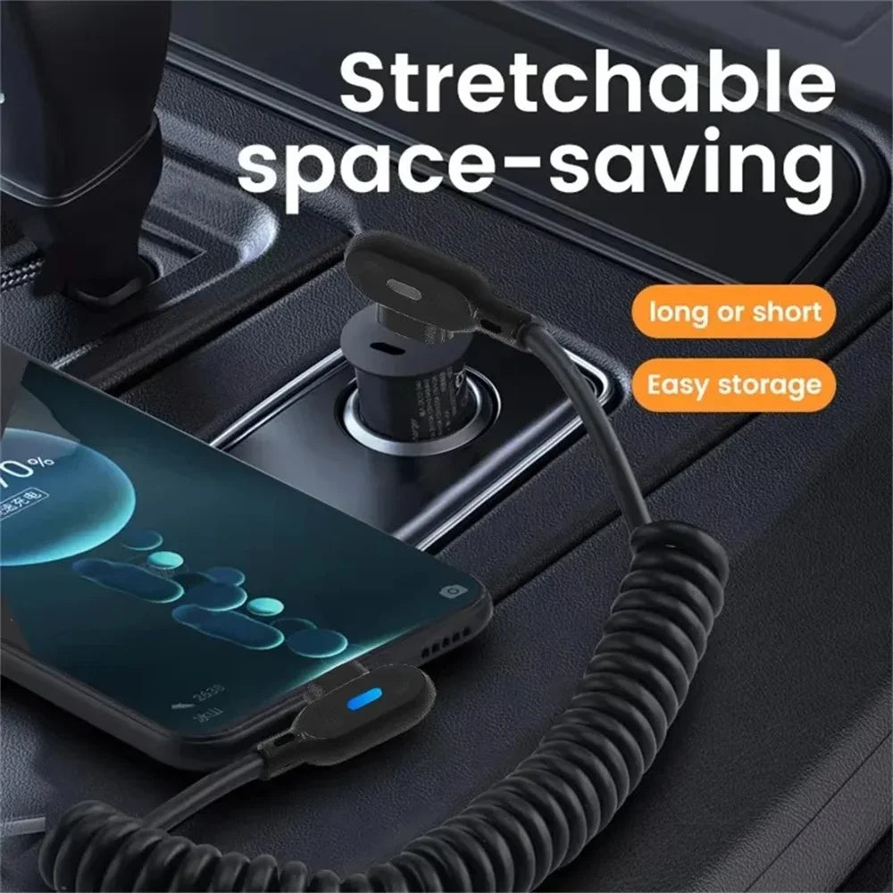 6A USB-C 90° Elbow Fast Charging Cable | Retractable Spring USB-C Charging Cable QXL