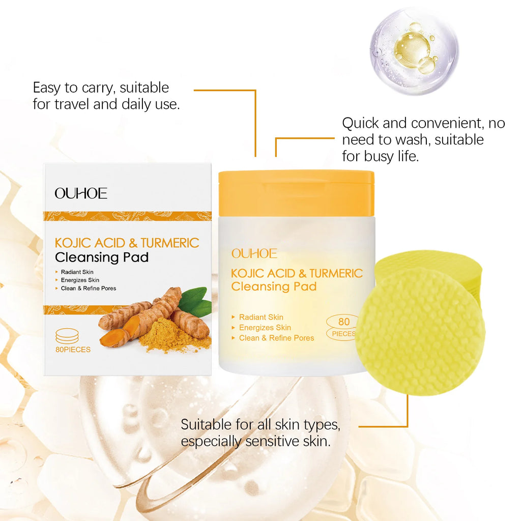 OUHOE Turmeric & Kojic Acid Exfoliating Facial Cleansing Pads 80pk Exfoliating Cleansing Pads QXL