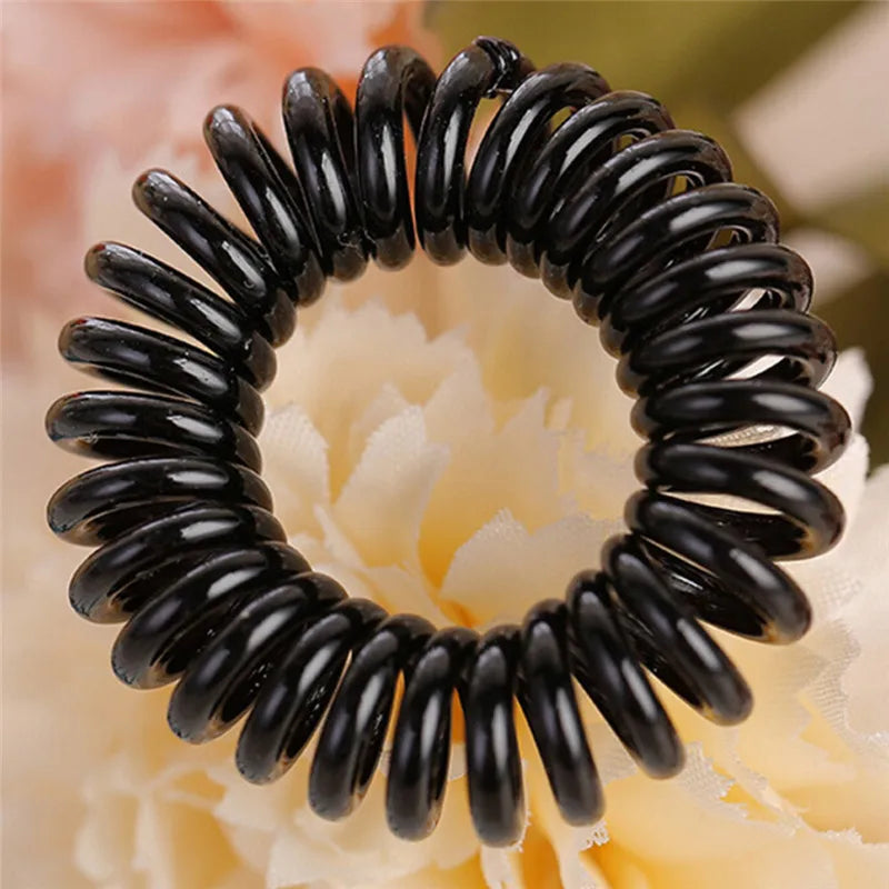 10-Pack Telephone Wire Cord Scrunchies | Elastic Hair Ties Hair Ties Scrunchies QXL Black 3.5CM