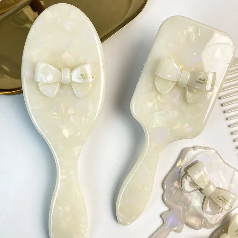 Elegant Acetate Hair Comb & Compact Mirror | Bow Detail Acetate Hair Comb QXL