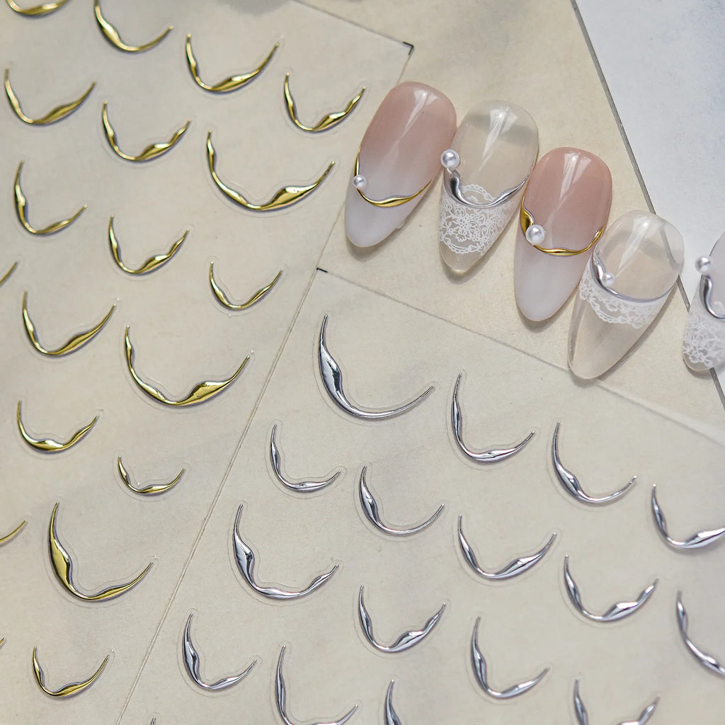 5D French Nail Stickers Gold Silver Hot Stamping Decals Nail Art Stickers QXL