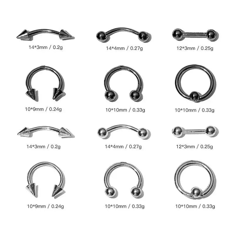 3D Metal Punk Circle Nail Charms | 30/60-Pack Black & White Nail Art Charms QXL