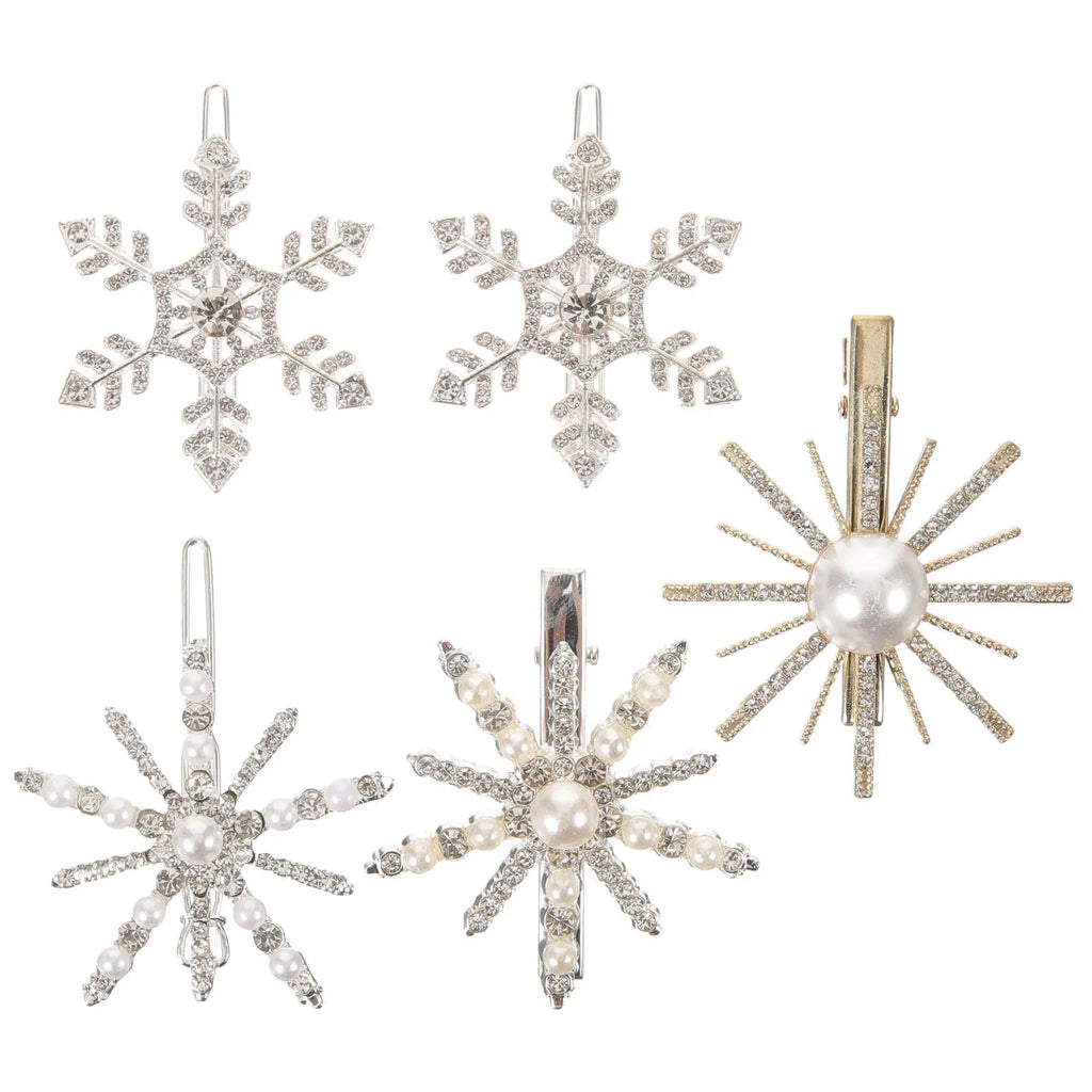 5-Pack Snowflake Rhinestone Pearl Hairpins | Bridal Hair Clips Hair Clips Set QXL