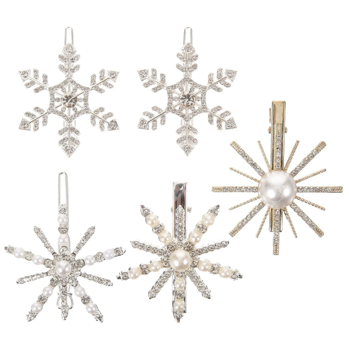 5-Pack Snowflake Rhinestone Pearl Hairpins | Bridal Hair Clips Hair Clips Set QXL