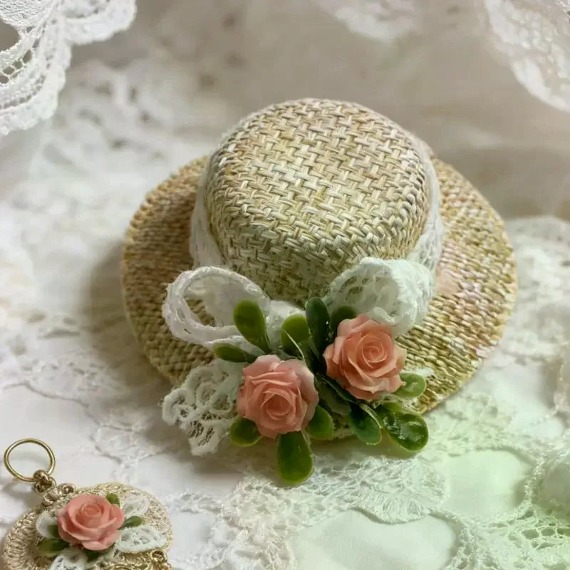 Mini Hand-Woven Straw Hat Dollhouse Miniature Accessory Dollhouse Miniature Accessory QXL