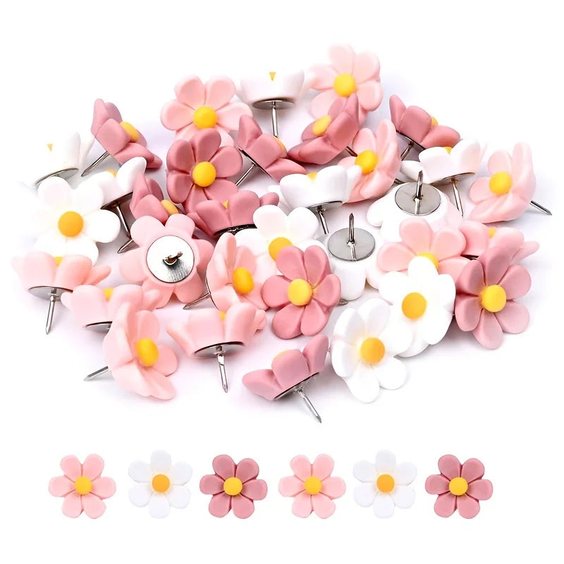 Flower Pushpins Set | 3-Color Resin Decorative Photo Wall Pins Decorative Pushpins QXL