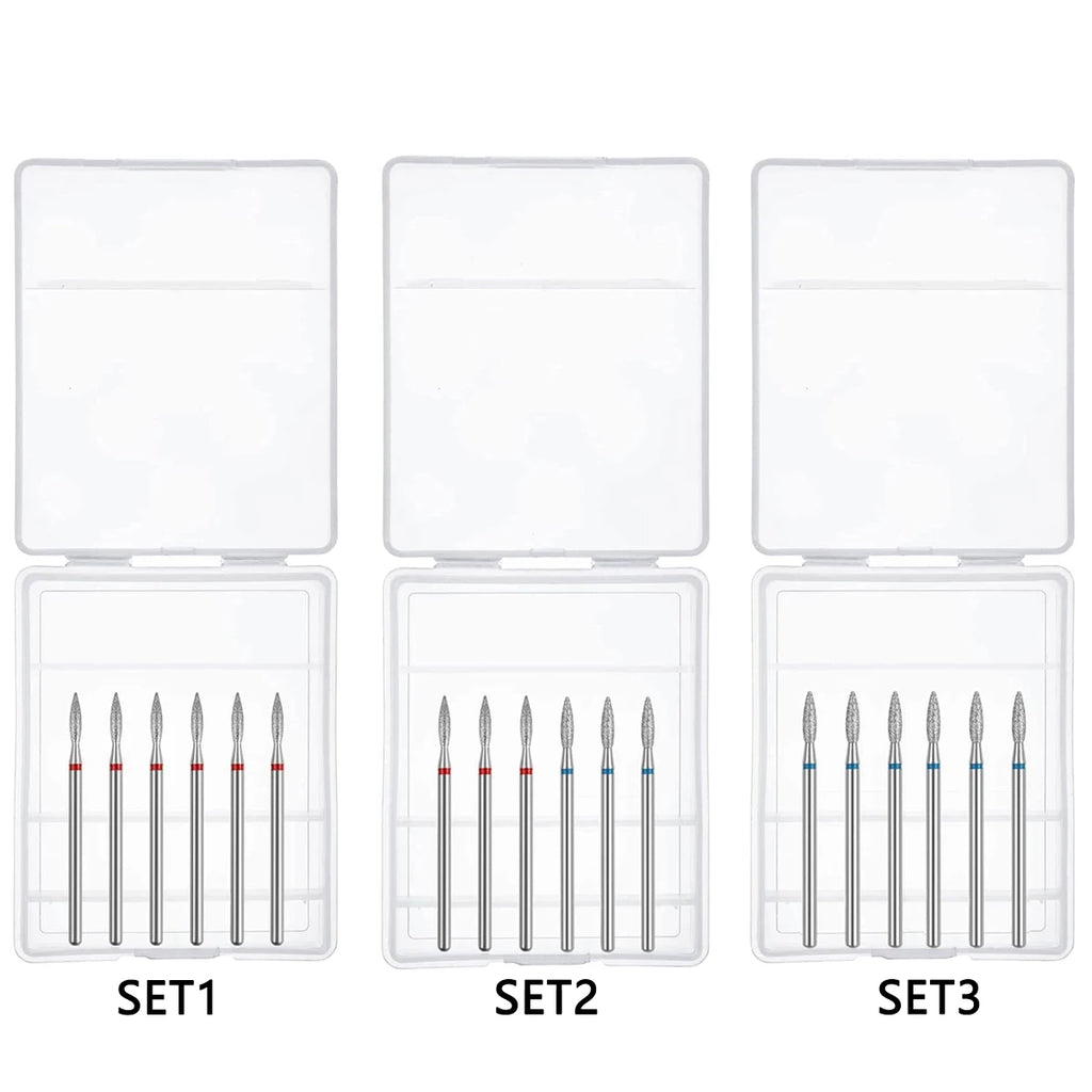 6-Piece Diamond Nail Drill Bit Set | 3/32" Cuticle Remover Nail Drill Bit Set QXL
