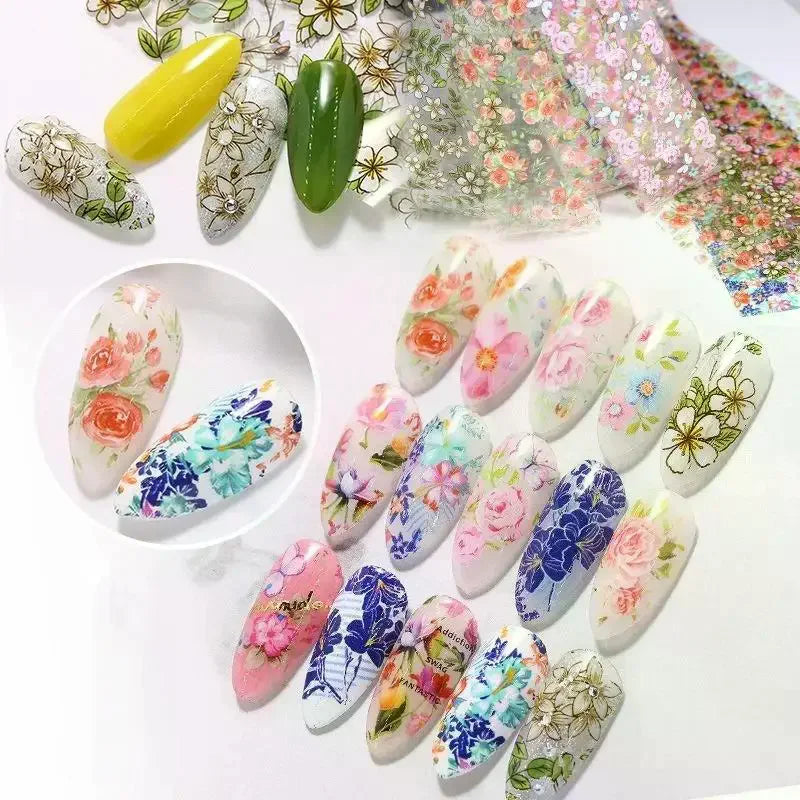 Floral Nail Art Transfer Stickers | DIY Manicure Decals Nail Art Stickers QXL