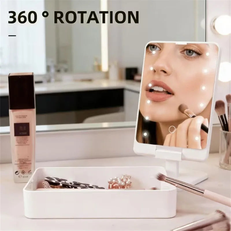 2-in-1 Makeup Brush Organizer Case with LED Mirror & USB-C Makeup Brush Organizer QXL