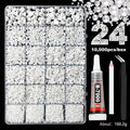 24-Grid AB Rhinestone Set | Mixed Flatback Gems 3–6mm DIY Nail Art Rhinestones QXL 24Grids White 10000Pcs