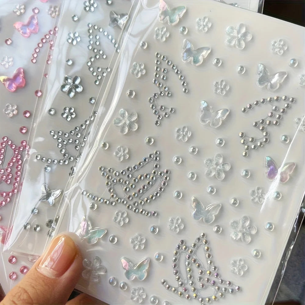 3-Pack Rhinestone Butterfly & Flower Face Gem Stickers Face Gem Stickers QXL