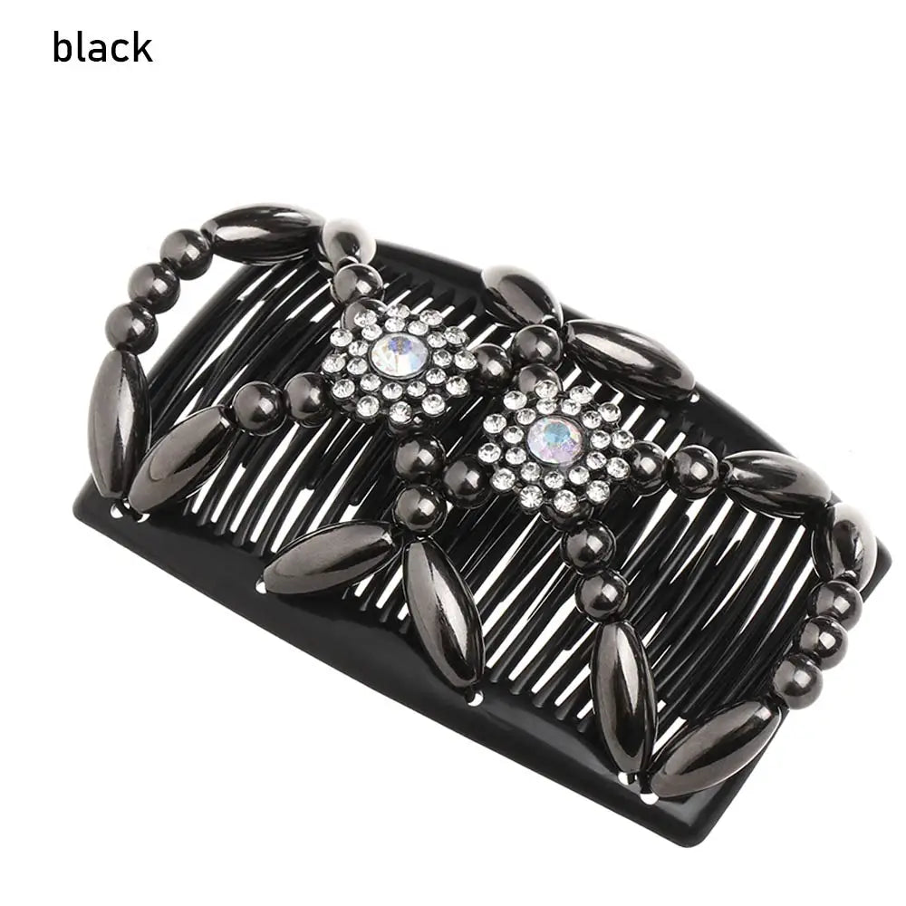 Handmade Crystal Beaded Hair Comb | Stretch Double Comb Clip Beaded Hair Comb QXL black