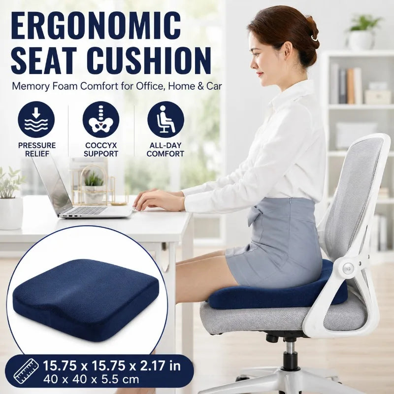 Memory Foam Seat Cushion 40x40cm | Office Car Home Chair Pad Memory Foam Cushion QXL