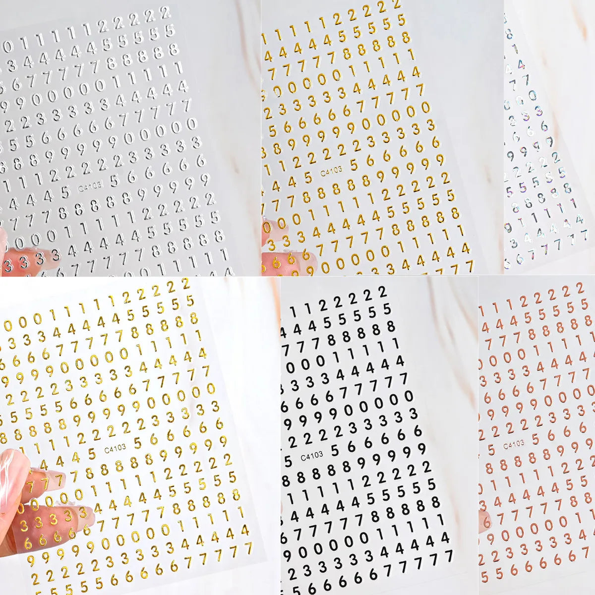 5-Pack 3D Number & Letter Nail Stickers | Gold Silver Decals 3D Nail Stickers QXL 5pcs