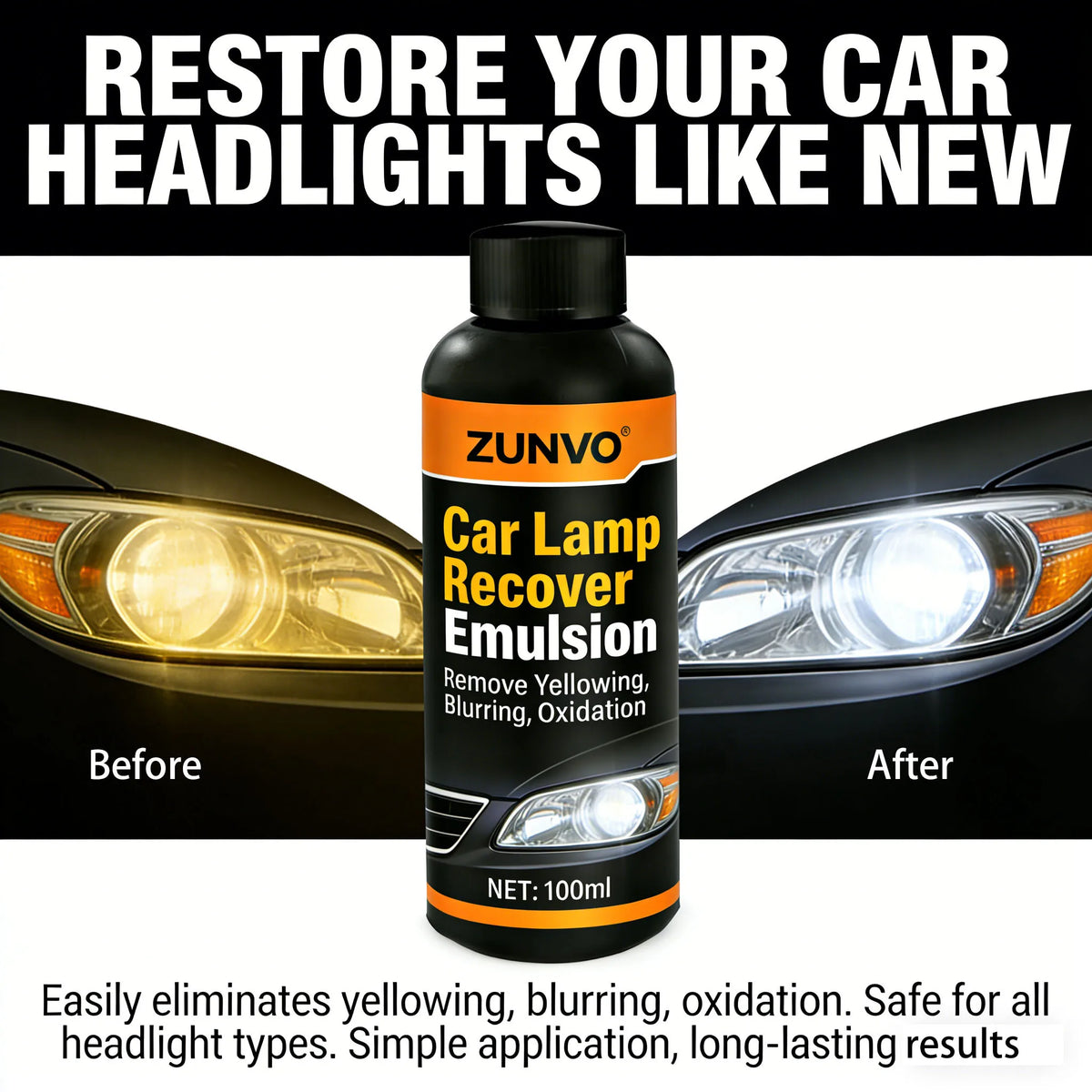 Car Headlight Restoration Emulsion | Remove Yellowing & Oxidation Headlight Restorer QXL