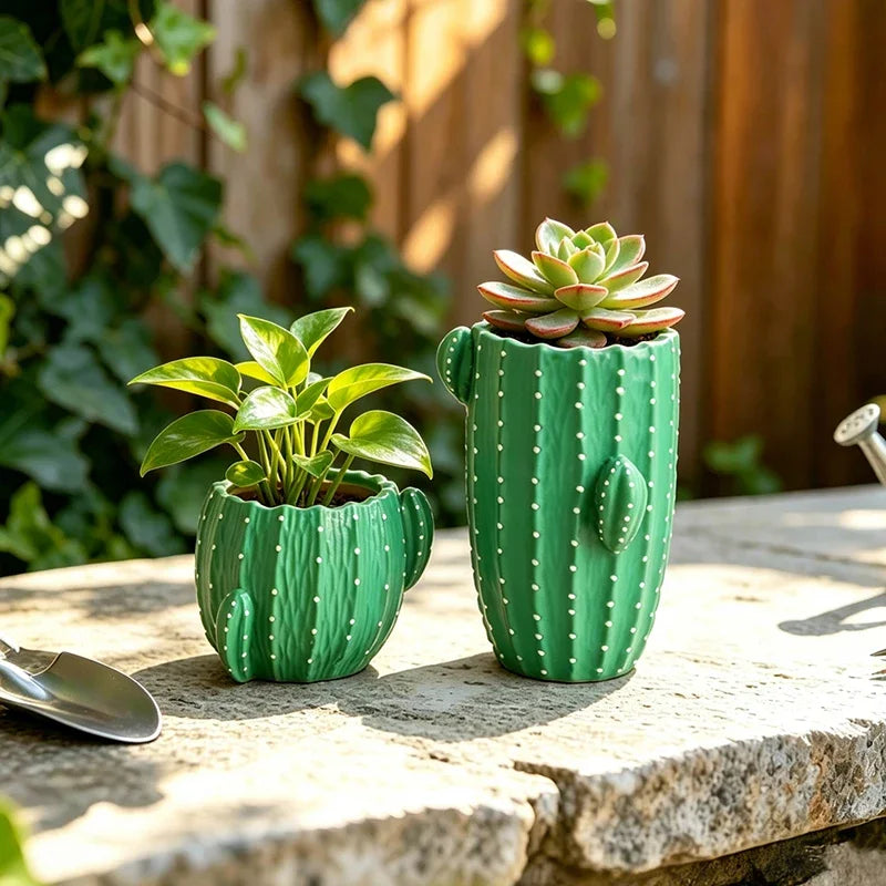 Cute Cactus Resin Planter – Small Succulent Pot for Desk & Home Decorative Resin Planter QXL