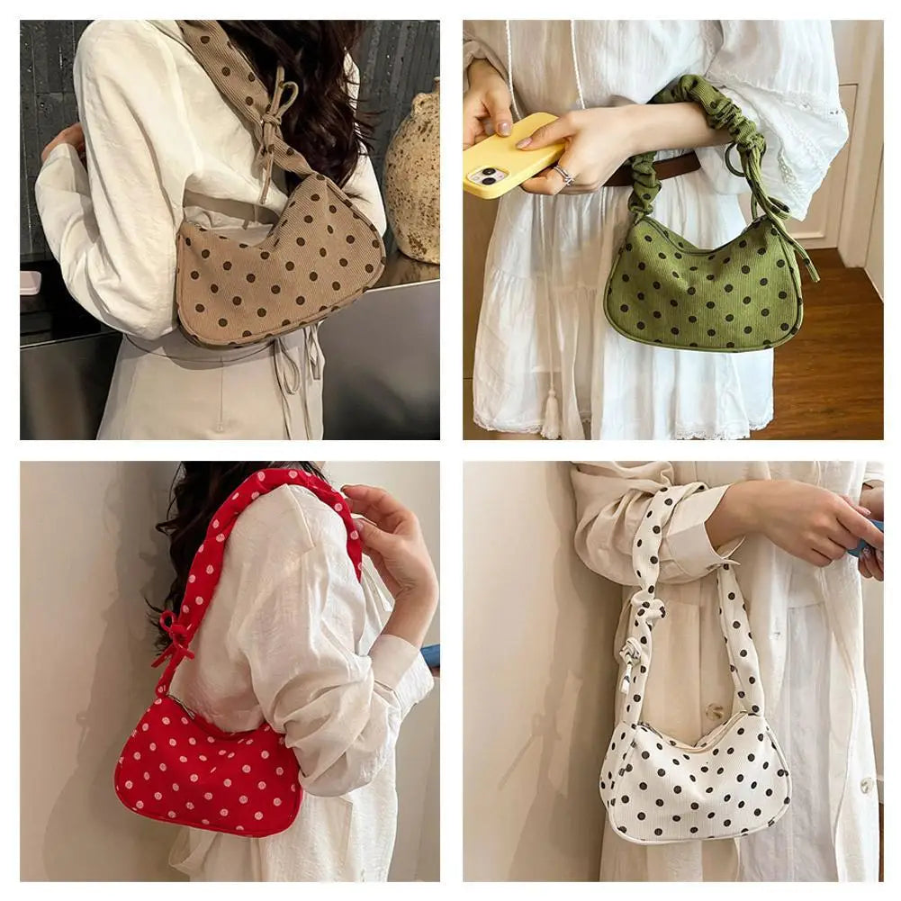 Women's Canvas Polka Dot Crossbody Shoulder Bag | Slouchy Satchel Canvas Shoulder Bag QXL