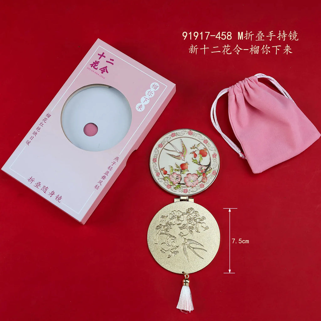 Folding Metal Compact Mirror with Tassel | Floral Gift Mirror Compact Vanity Mirror QXL C