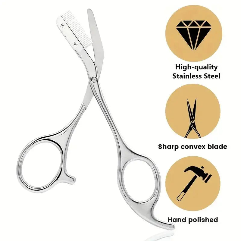 Stainless Steel Eyebrow Trimmer Scissors & Comb Set Eyebrow Trimmer Set QXL