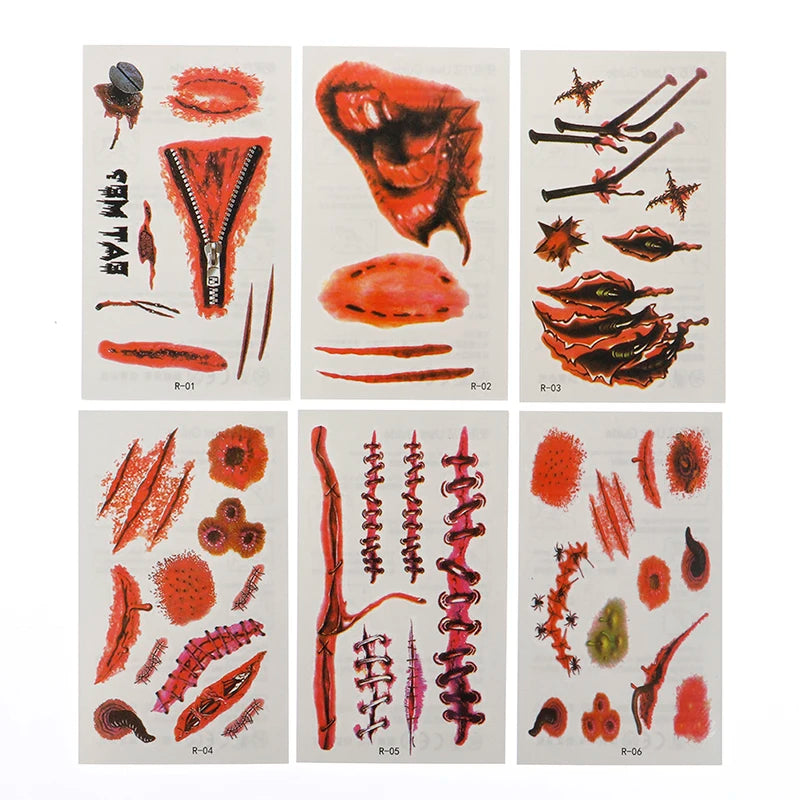 30-Pack Halloween Bloody Wound Temporary Tattoo Stickers Temporary Tattoo Stickers QXL