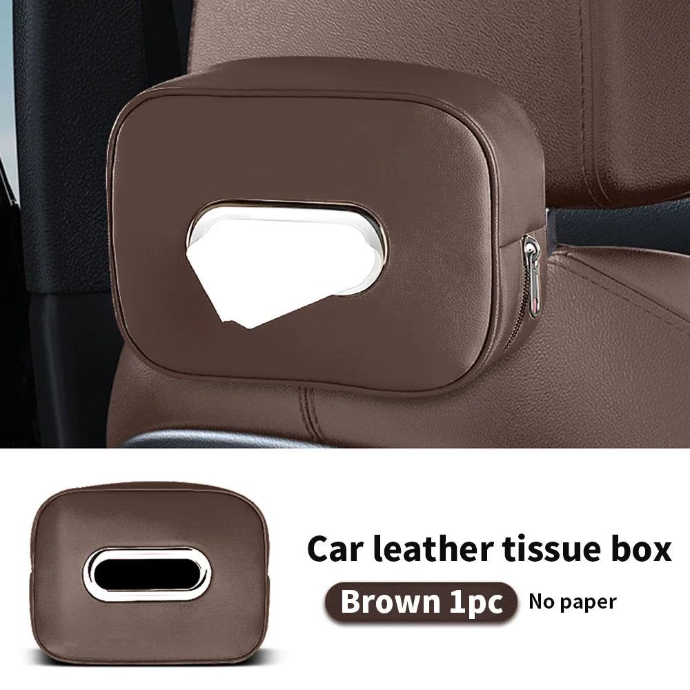 Microfiber Leather Car Tissue Box Holder | Sun Visor & Backseat Car Tissue Holder QXL brown 1pc