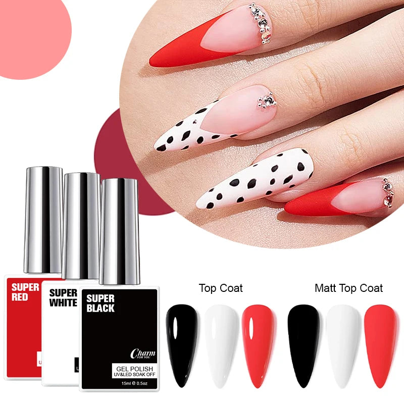 VERONNI 15ml Gel Nail Polish – Black, White & Red UV/LED Gel Nail Polish QXL