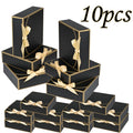 10-Pack Black Gift Boxes with Gold Trim & Ribbon 6.5"x6.5"x2" Gift Boxes QXL 10pcs 16.5x16.5x5cm