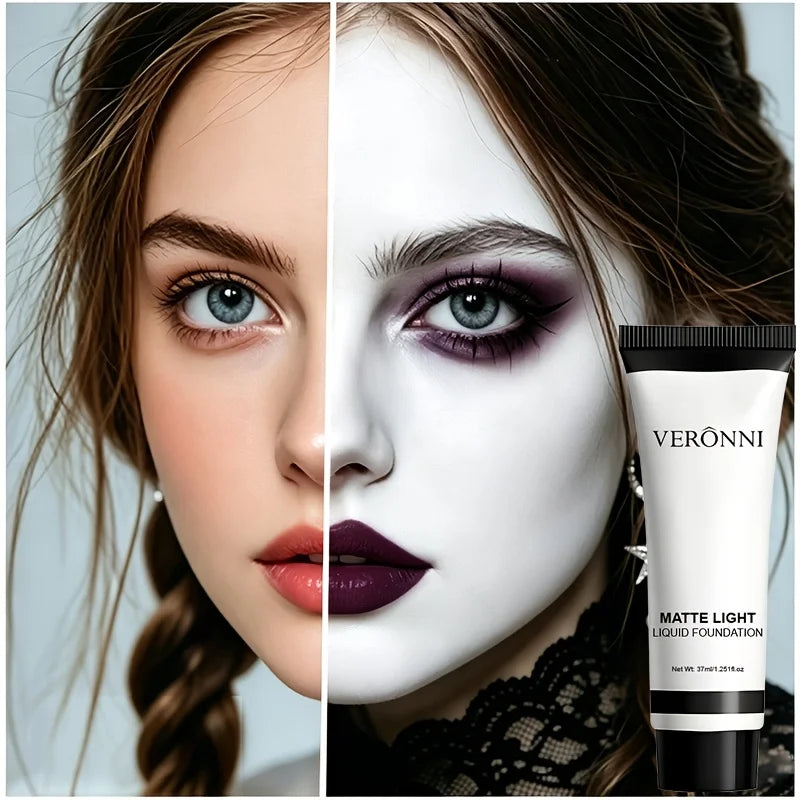 Matte White Liquid Foundation 3-Pc Set + Brush | Halloween SFX Face & Body Foundation QXL