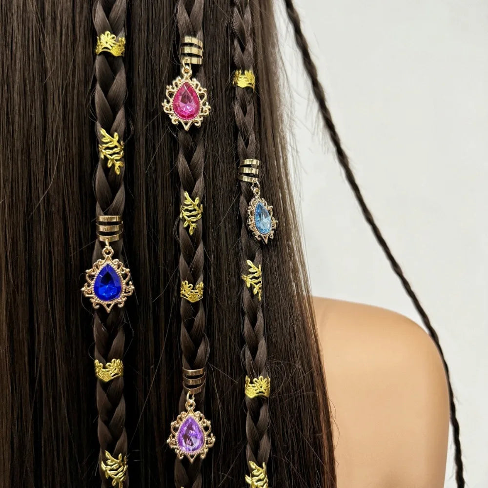 44-Pc Gemstone Dreadlock Beads | Adjustable Braid Loop Set Hair Braid Beads QXL