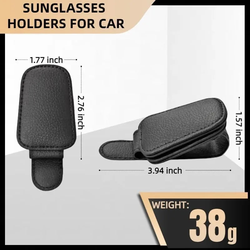 Magnetic Leather Car Visor Sunglasses Holder Clip – Black Car Visor Glasses Clip QXL