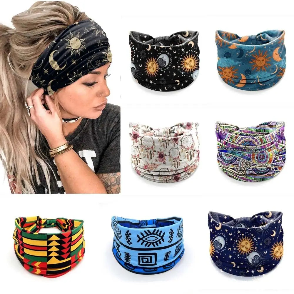 Elastic Wide Knot Headband | Boho Floral Star Print Women Knotted Headband QXL